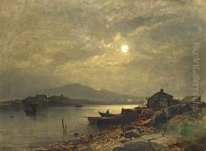 Norwegische Fjordlandschaft Im Mondschein by Sophus Jacobsen