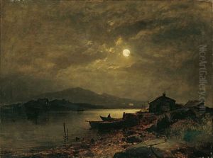 Norwegische Fjordlandschaft Bei Mondschein by Sophus Jacobsen