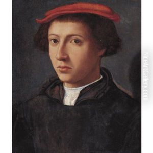Portrait Of A Young Man, Bust Length Turned Slightly To The Left, Wearing A Red Cap by Dirck Jacobsz