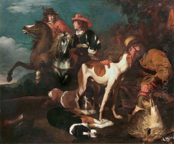 Rastender Jager Mit Hunden - view 1