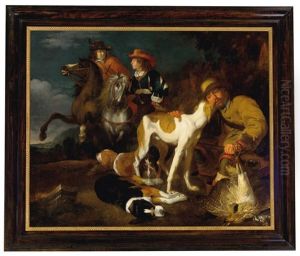 A Landscape With Two Riders, A Hunter With Hounds And His Quarry by Juriaen Jacobsz
