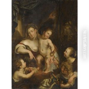 A Mother And Her Daughter, With Other Children Playing Around Them by Juriaen Jacobsz
