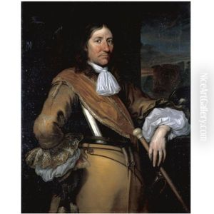Portrait Of A Soldier, Half-length, Wearing A Buff Surcoat And Breastplate And Holding A Baton by Juriaen Jacobsz