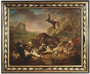 Jagdhunde Im Kampf Mit Einem Stier by Juriaen Jacobsz