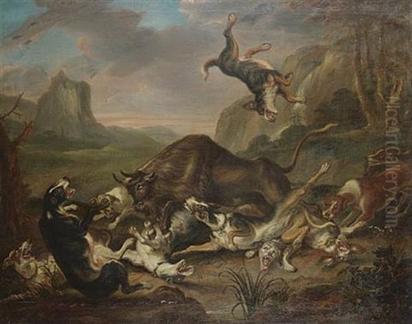 A Bull Attacking Dogs - view 1