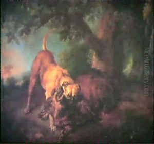 Wildschwein Unter Einer Eiche, Von Einem Hund Hingestreckt by Juriaen Jacobsz