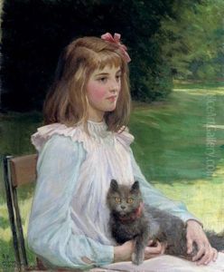 Young Girl With A Cat by George Percy R. E. Jacomb-Hood