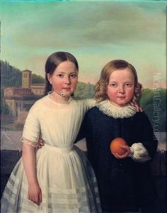 Portrait De Deux Enfants Sur Fond De Paysage