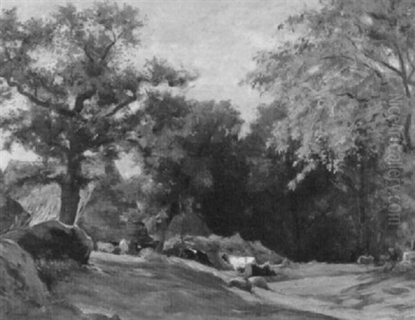 Bauernsiedlung Mit Weidenden Kuhen Am Waldrand - view 1