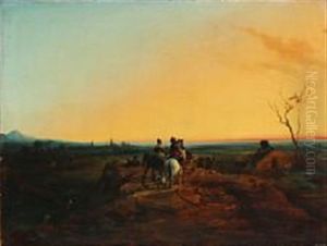 A Group Of People Travelling Towards The Sunset by Joseph Jacops