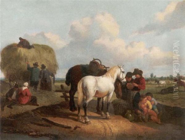 Bauern Mit Ihren Pferden Auf Dem Feld - view 1
