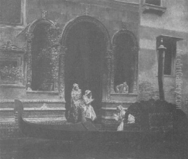 Venetian Gentlewoman Debarking Gondola - view 1