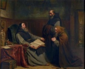 Trois Moines Dans Un Studiolo by Claudius Jacquand