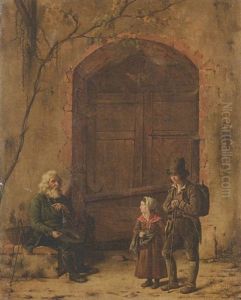 Deux Enfants Passant Devant Un Vieillard by Claudius Jacquand