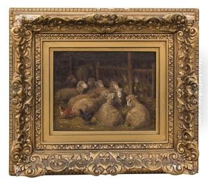 Sheep In The Stable by Charles Emile Jacque