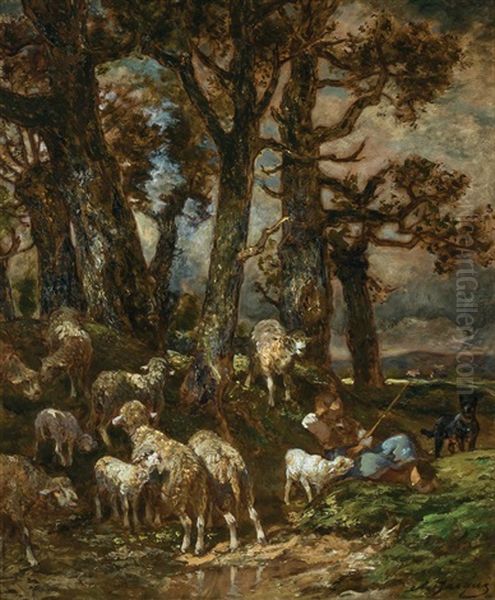 Troupeau, Paissant, Sous Bois - view 1