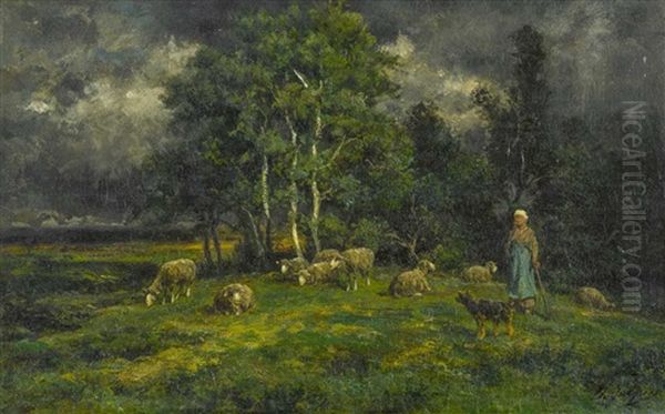 Bergere Dans Un Paysage Couvert - view 1