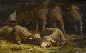 Schafe Und Huhner (moutons Et Poulets) by Charles Emile Jacque