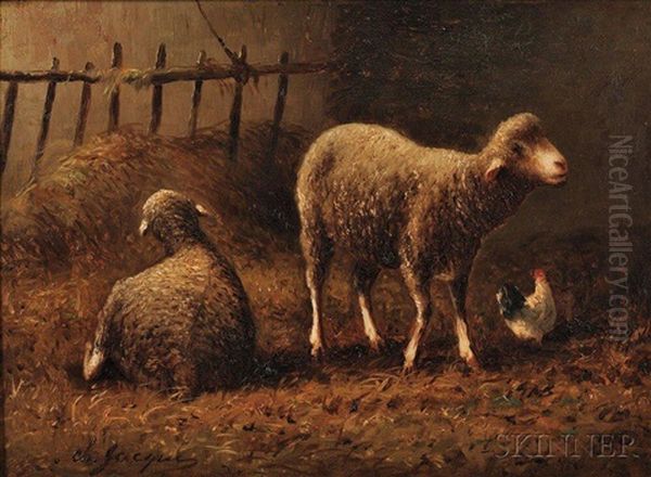 Two Sheep In A Barn Interior - view 1