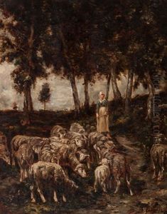 Shepherdess And Flock Shepherdess And Flock