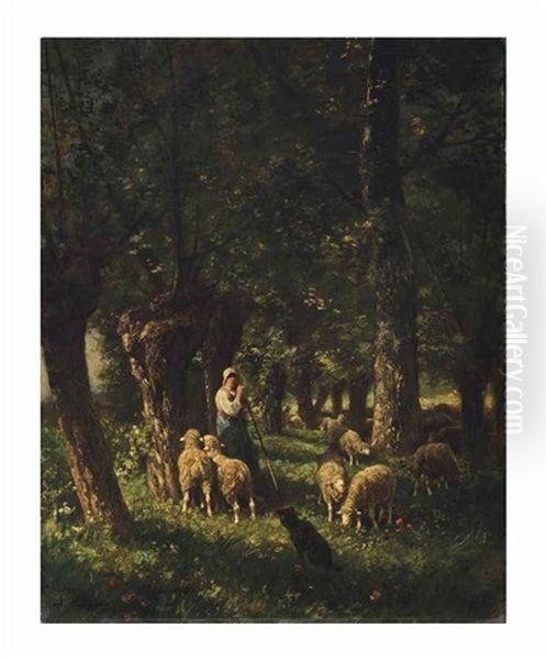 A Shepherdess And Her Sheep - view 1