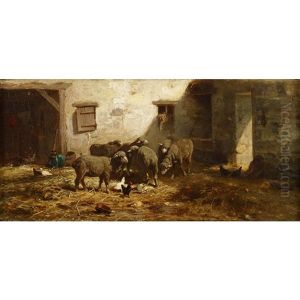 Sheep In A Farmyard by Charles Emile Jacque
