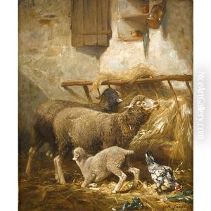 Sheep In A Stable by Charles Emile Jacque