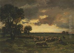 Landschaft Mit Schafen by Charles Emile Jacque