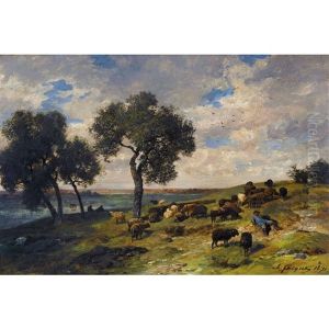 Landschaft Mit Schafer Und Herde by Charles Emile Jacque