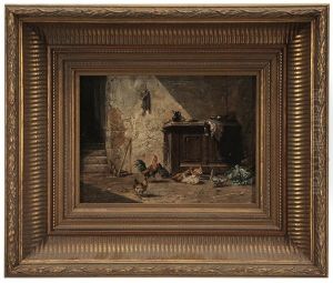 Chickens In A Courtyard by Charles Emile Jacque
