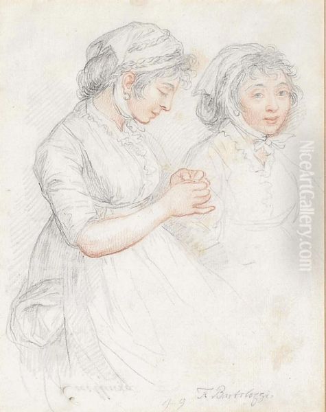 Portrait Study Of Two Young Girls In Cotten Bonnets - view 1
