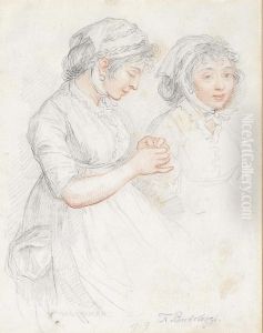 Portrait Study Of Two Young Girls In Cotten Bonnets