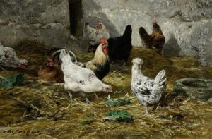 Poules A La Ferme by Charles Emile Jacque