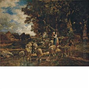Watering Hole by Charles Emile Jacque