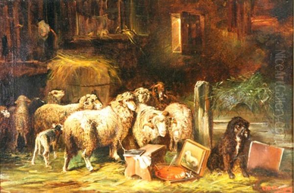 Sheepfold With Artist's Easel And A Painting - view 1