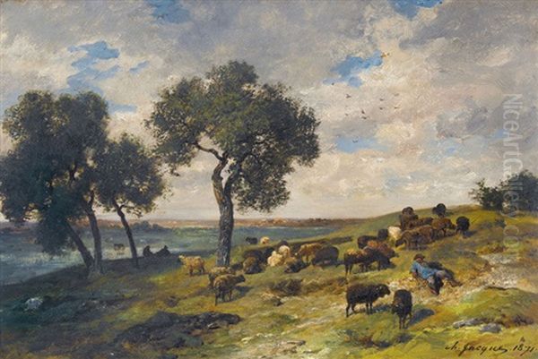Landschaft Mit Schafer Und Herde - view 1