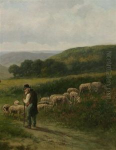 Shepherd In The Meadow by Charles Emile Jacque