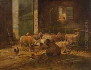 Sheep In A Barn Interior
