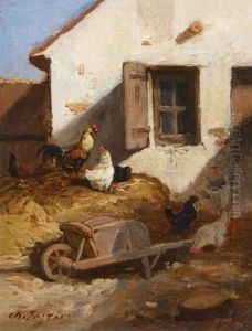 Huhnerhof In Barbizon by Charles Emile Jacque
