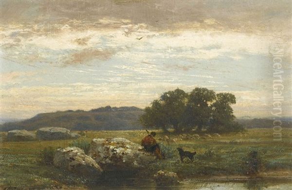 Abendliche Landschaft Mit Einem Schafer - view 1