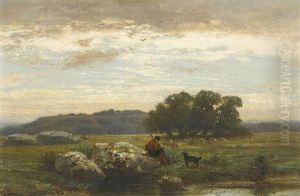 Abendliche Landschaft Mit Einem Schafer by Charles Emile Jacque