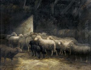 Schafherde Im Stall by Charles Emile Jacque