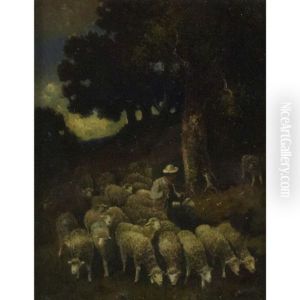 Pastoral Landscape With Shepherd And Flock by Charles Emile Jacque