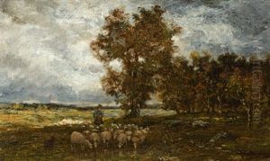 Schafherde In Gewitterlandschaft by Charles Emile Jacque