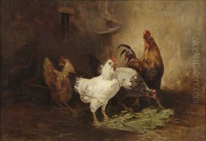 Coq Et Poules A La Bergerie by Charles Emile Jacque