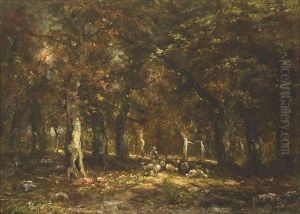 Waldinneres Mit Einer Schafherde Waldinneres Mit Einer Schafherde