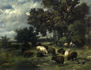 Berger Et Ses Moutons by Charles Emile Jacque