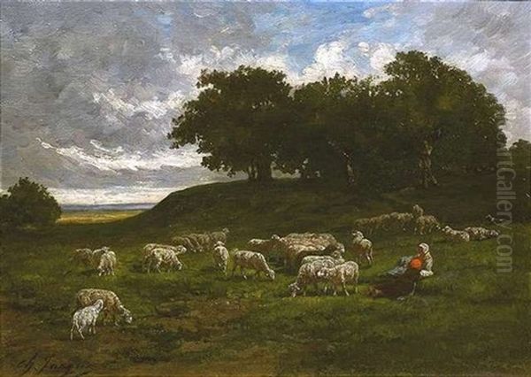 Schafherde Mit Hirtinnen In Sommerlicher Landschaft - view 1