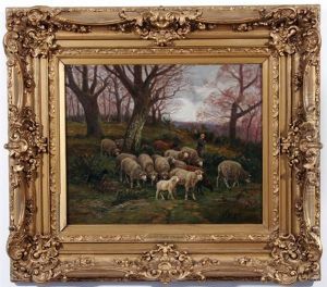 Peasant Woman With Sheep by Charles Emile Jacque
