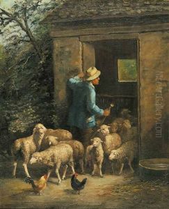 Untitled - Shepherd And His Flock by Charles Emile Jacque